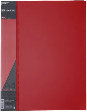 60AV4 00115 Папка на 60 файлов Hatber A4 21 мм STANDARD Красная